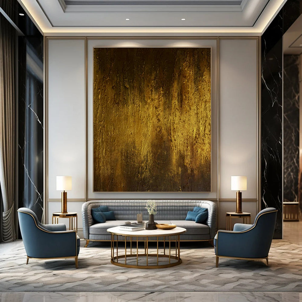 Deep Gold Abstract Art for Luxury Hotel Lobby Lounge Areas DLZ0031