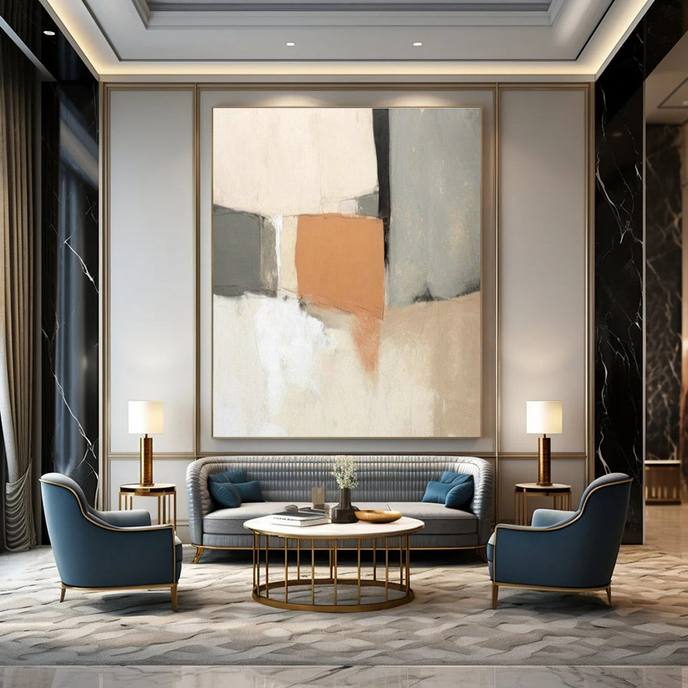 Gray - Orange Abstract Art for Industrial - Chic Loft & Art - Themed Bar DLZ1937