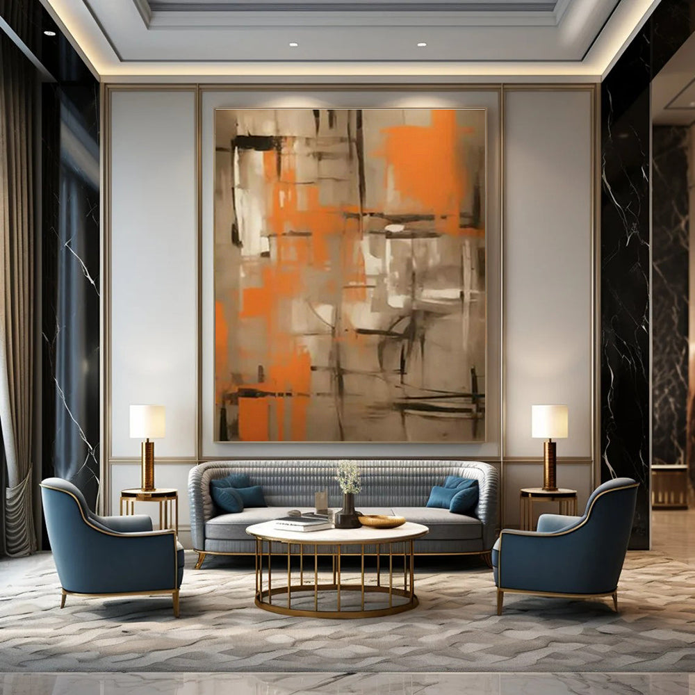 Orange - Gray Abstract Art for Contemporary Gallery & Industrial - Chic Restaurant DLZ1698