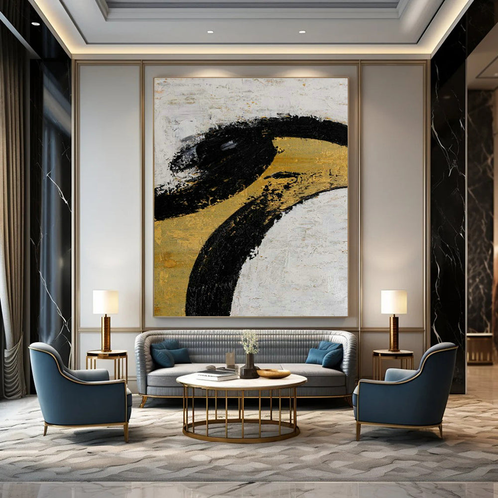 Black - Gold Abstract Art for High - End Restaurant Private Dining Rooms DLZ0039