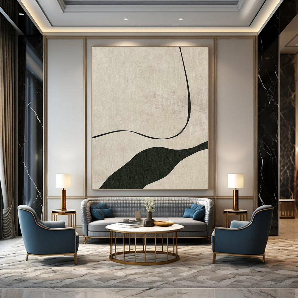 Black Curved Line Abstract Art for Bedroom & Living Room DLZ0407
