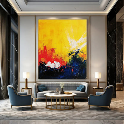 Yellow and Colorful Flower Abstract for Cheerful Kitchen & Bright Home Nursery STSC407