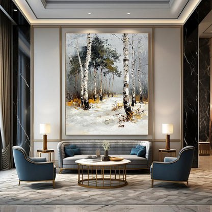 Snowy Birch Forest Path 2 Art for Ski Resort Lobby & Minimalist Home Library STSC1382