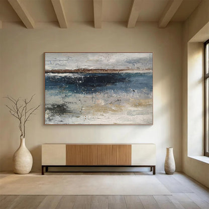 Gray - Blue Abstract Seaside Art for Modern Coastal Condo Living Rooms DLZ2672
