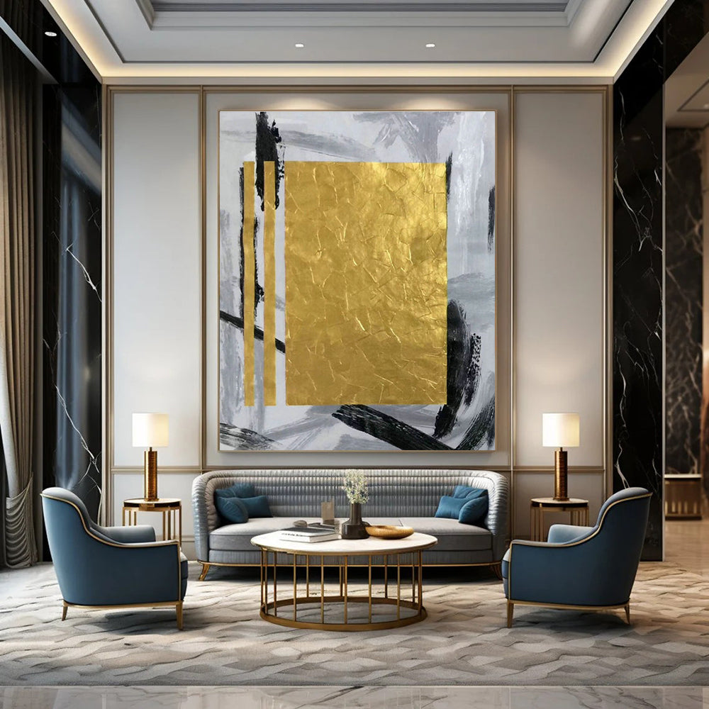 Gold Foil Grey - Black Abstract Art for Living Room & Office DLZ0467