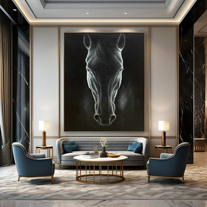 Black Horse Portrait Art for Equestrian Estate & Sophisticated Home Office DLZ1989