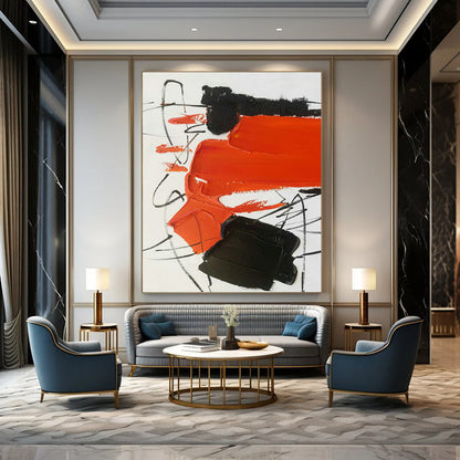 Black, White & Orange Abstract Art for Industrial - Style Kitchen & Modern Art Pop - Up DLZ0824