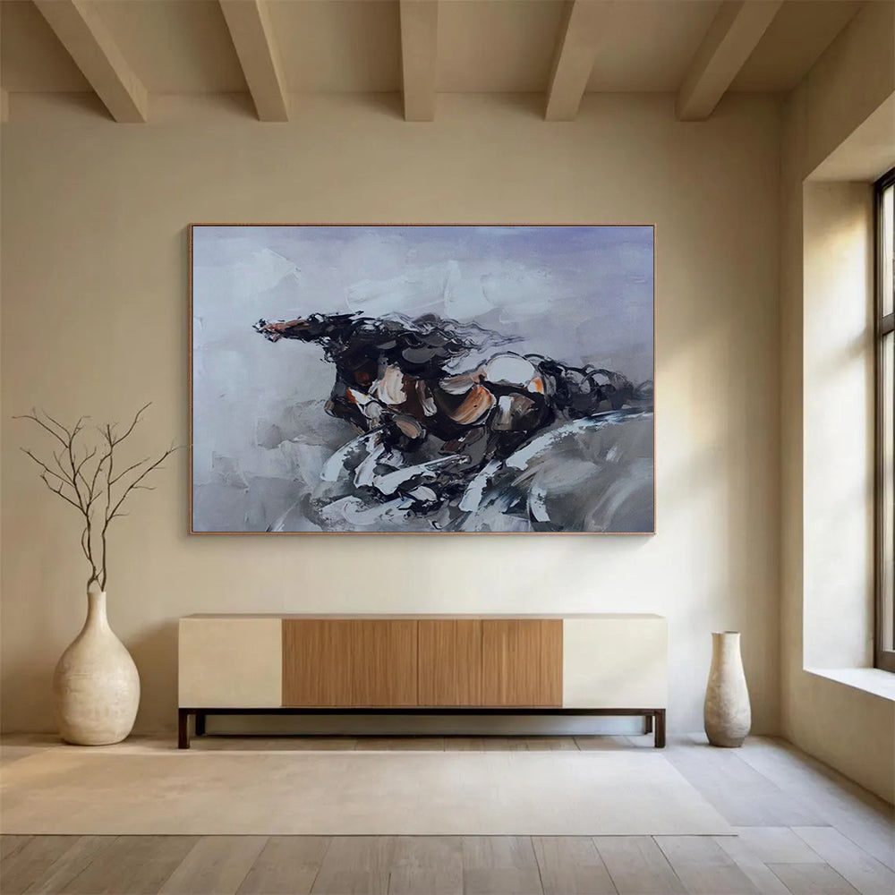Gray - Tone Galloping Horse Abstract Art for Equestrian - Inspired Home Offices DLZ2690