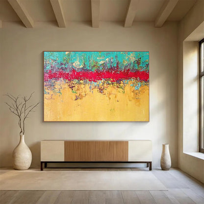 Bold Blue - Red Contrast Abstract Masterpiece for a Dramatic and Memorable Dining Room Statement DLZ2787