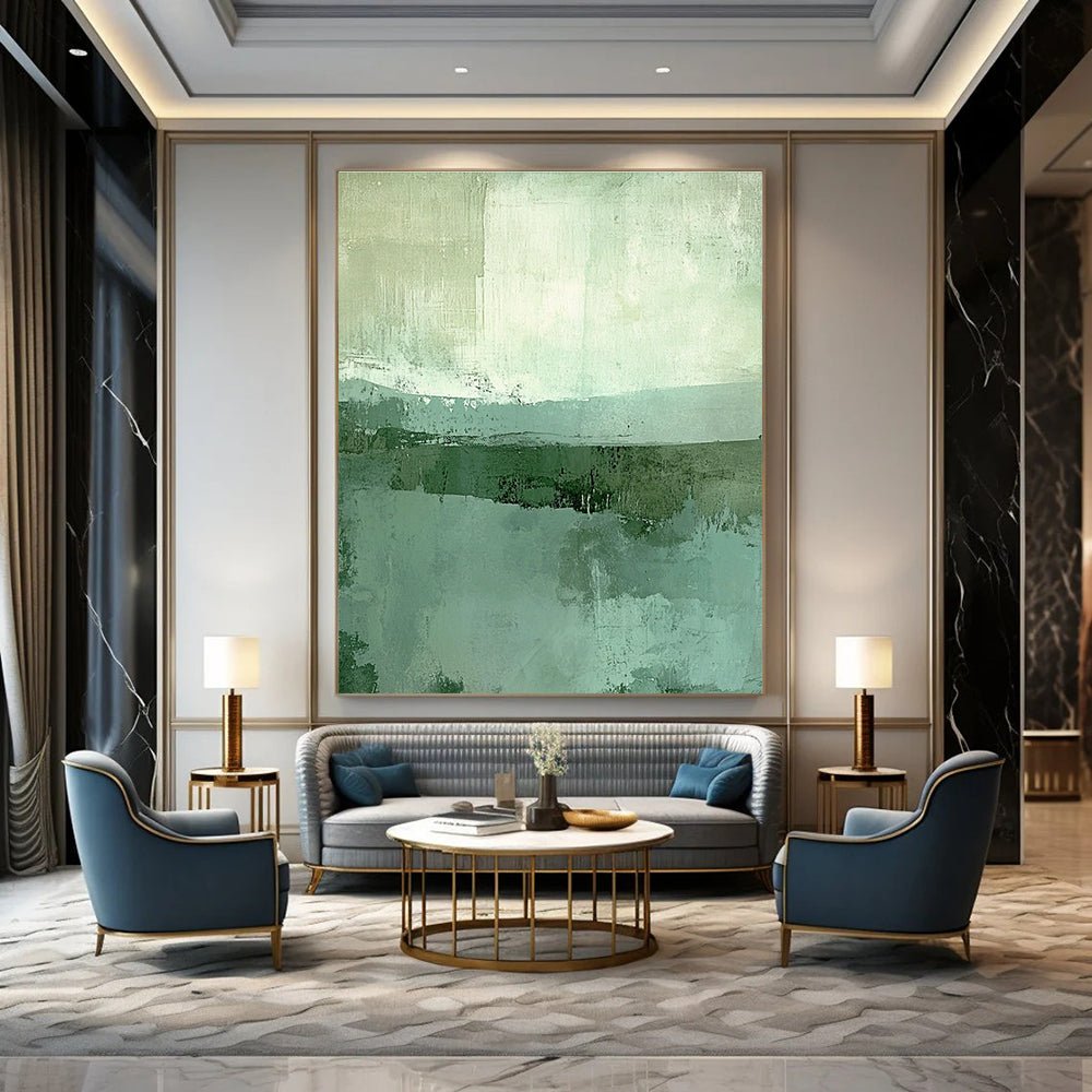 Textured Green & Teal Landscape Art for Eco - Friendly Home & Wellness Center STSC115