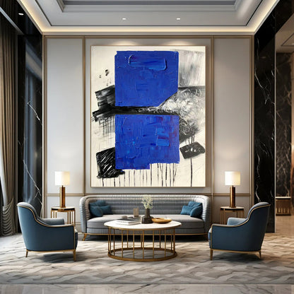 Blue - Black Block Abstract Art for Living Room & Office DLZ0510