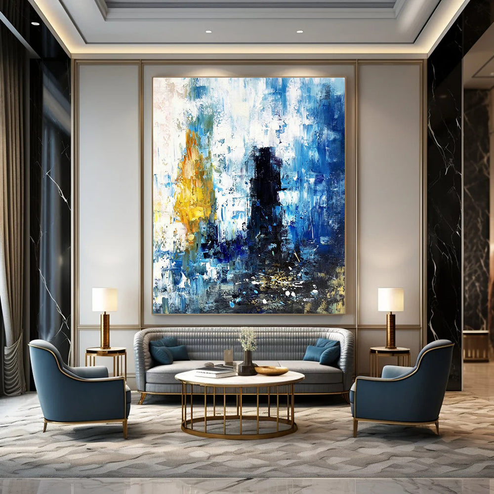 Blue - White - Yellow Abstract Art for Seaside Villa & City Café DLZ0573
