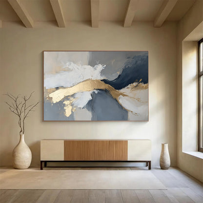 Gold - Accented Abstract Art for Luxury Hotel Lobby & Modern Home Living Room SC140