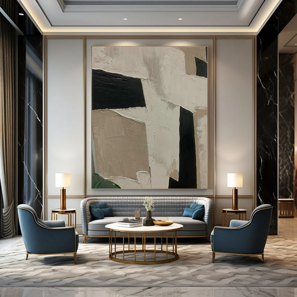 Beige - Black Geometric Art for Mid - Century Modern Home Hallways DLZ0189