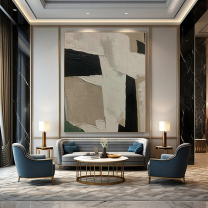 Beige - Black Geometric Art for Mid - Century Modern Home Hallways DLZ0189