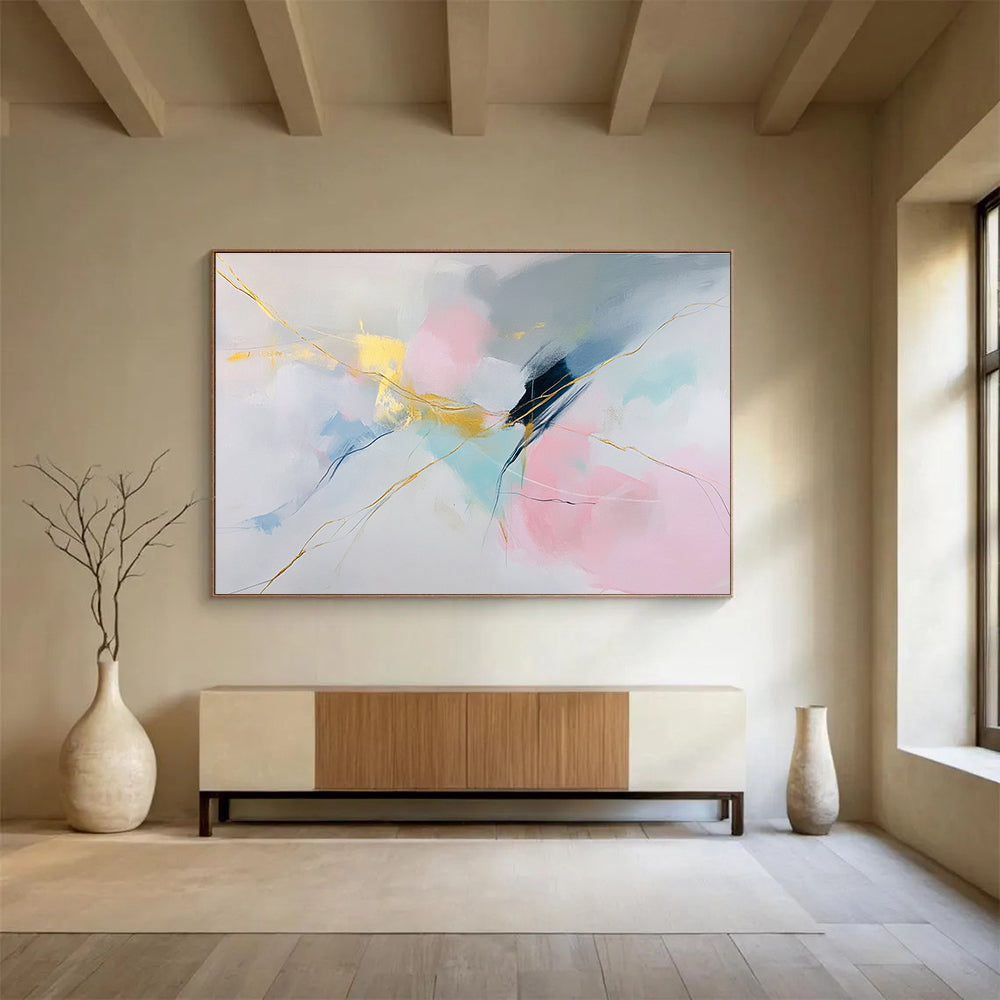 Pastel Abstract with Gold Lines Art for Feminine Boutique & Luxury Spa Lounge SC282