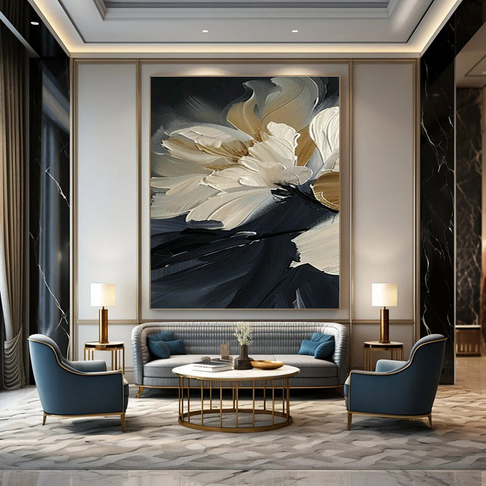 Textured Floral Oil Painting for Elegant Bedroom & Boutique Hotel Suite DLZ1994