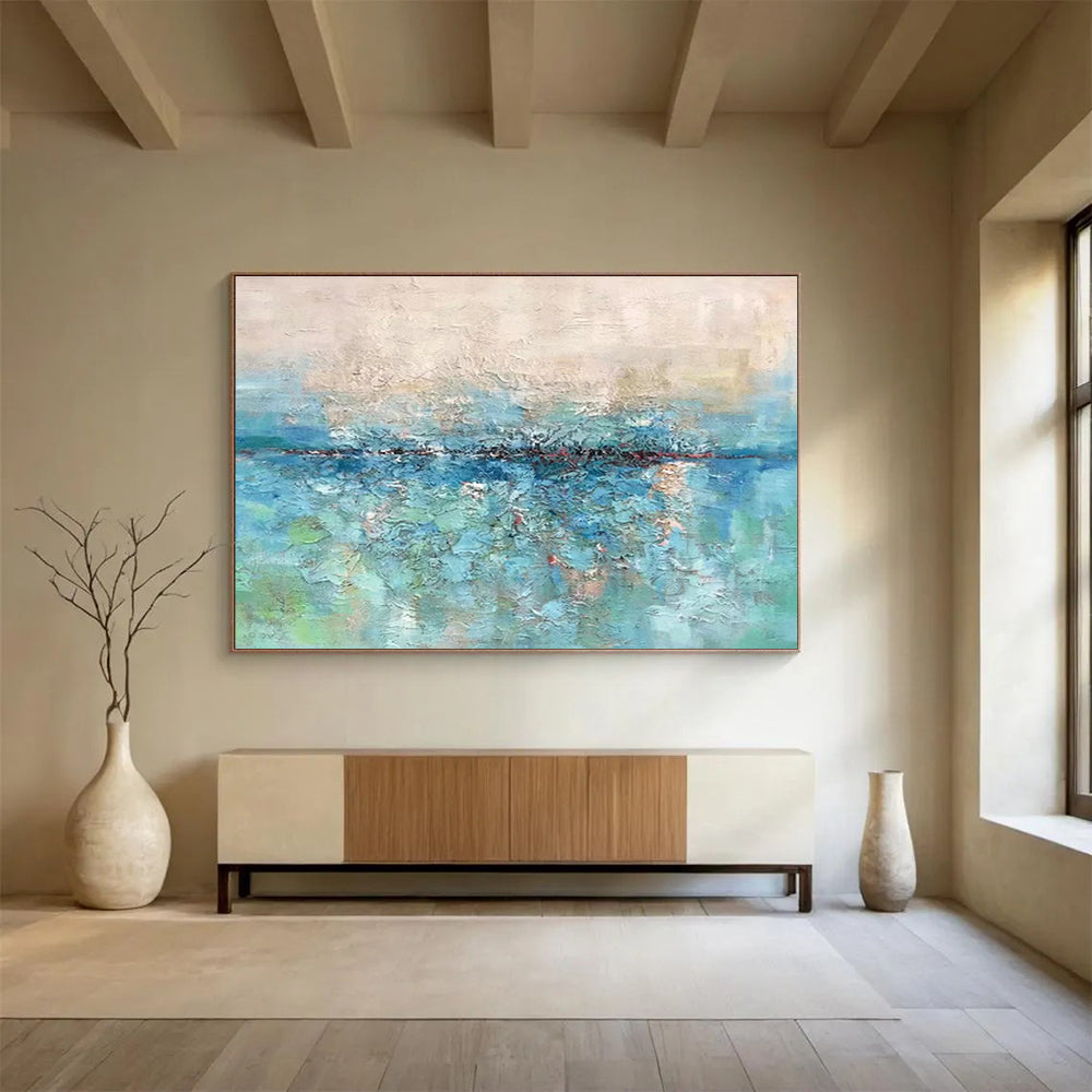 Blue - Green Lakeside Abstract Art for Calm Bedroom Nook DLZ2739