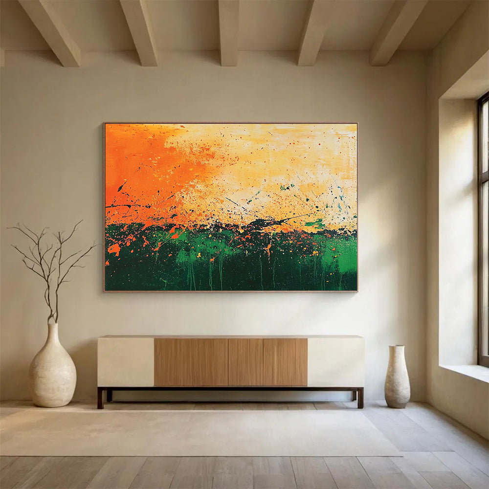 Splattered Sunset Field Art for Bohemian Backyard Patio & Eclectic Art Studio SC062