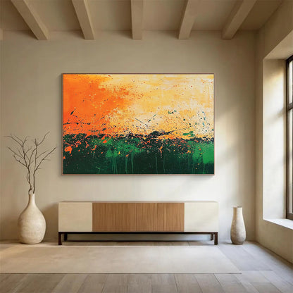 Splattered Sunset Field Art for Bohemian Backyard Patio & Eclectic Art Studio SC062