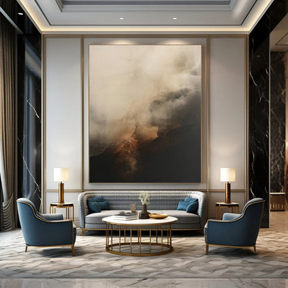 Hazy Mountain Abstract Art for Zen Meditation Room & Mountain Lodge Fireplace DLZ0833