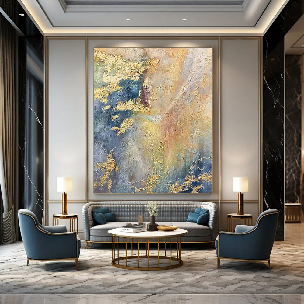 Gold - Blue Textured Abstract for Luxury Yacht Cabin & Art Deco Rooftop Bar DLZ0921