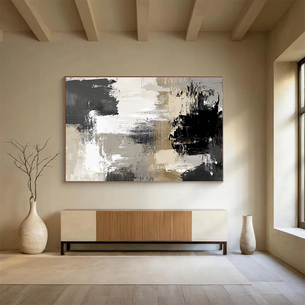 Neutral Tone Abstract Art for Industrial - Style Loft & Art - Inspired Home Office SC507