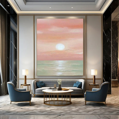 Pink Sea Sunrise Art for Coastal Bedroom Wall Decor DLZ0280