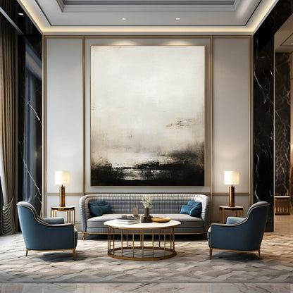Monochrome Misty Abstract Art for Contemporary Library & Serene Meditation Space DLZ2198