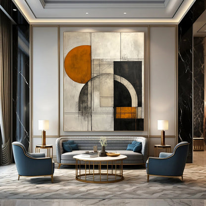 Geometric Orange and Grey Abstract for Industrial - Chic Loft & Modern Design Studio STSC754