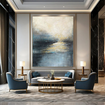 Blue - Gray Abstract Landscape Art for Modern Spa & Coastal Home Library DLZ2072
