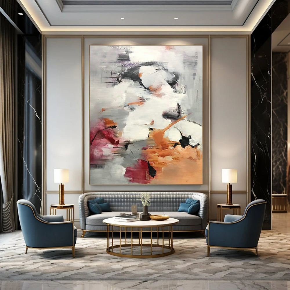 Grey - Pink - Orange Abstract Art for Living Room & Bedroom DLZ0478