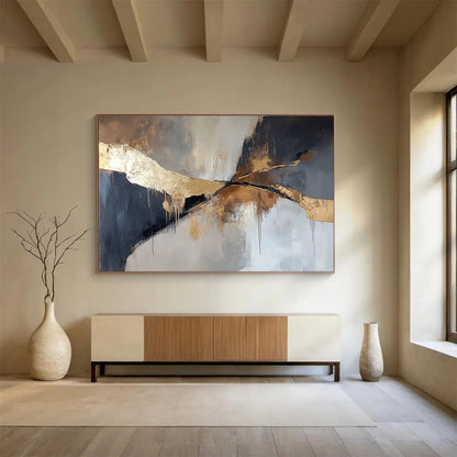Gray, Black & Gold Abstract Flow Art for Sophisticated Boardroom & Elegant Living Room SC327