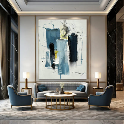 Blue, Black & White Abstract Art for Nautical - Themed Home Office & Minimalist Art Gallery DLZ0827
