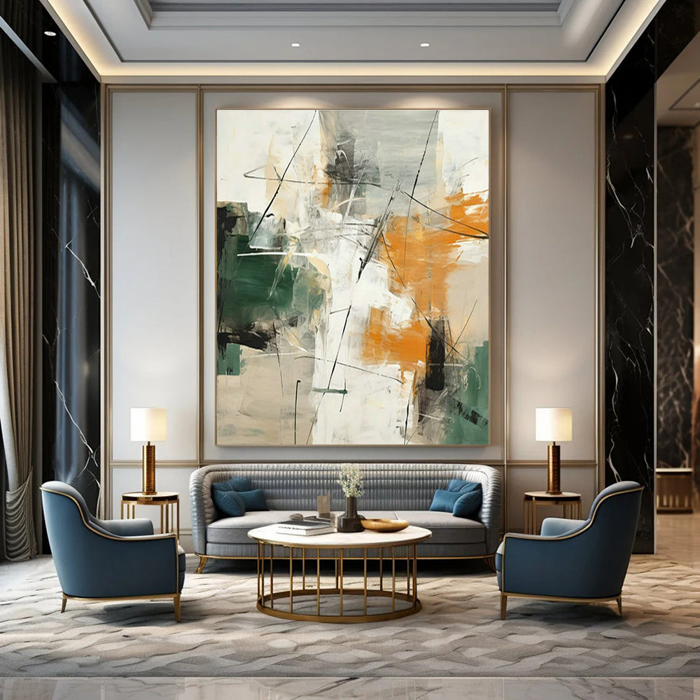 Green - Orange - Gray Abstract Art for Eclectic Kitchen & Art - Inspired Retail Store DLZ1726