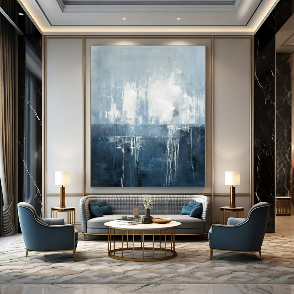 Blue - White Abstract Drip Art for Modern Spa & Coastal Home DLZ2045