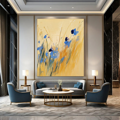 Blue Flowers in Yellow Grass for Bohemian Garden Room & Serene Reading Nook STSC336
