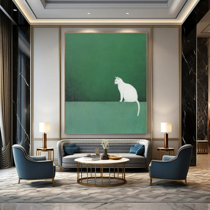 Solitary White Cat for Cozy Reading Nook & Pet - Lover’s Living Room STSC1249