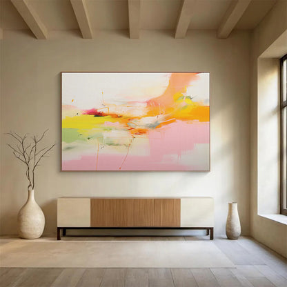 Warm Yellow - Pink Abstract Art for Cozy Breakfast Nook DLZ2874