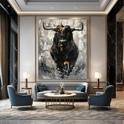 Black - Gold Bull Oil Painting for Living Room & Office DLZ0535