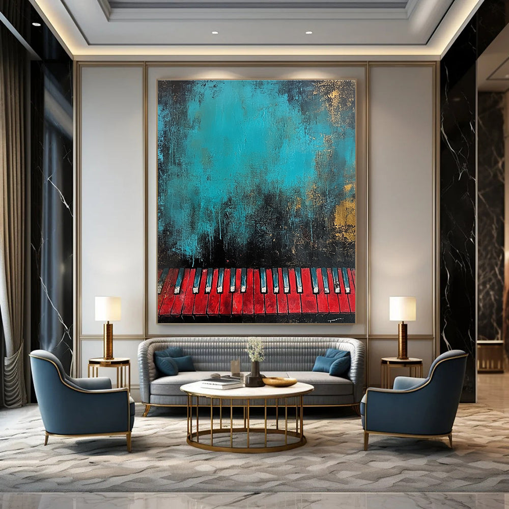 Red Piano Keys on Teal for Music - Themed Café & Art - Loving Home STSC230