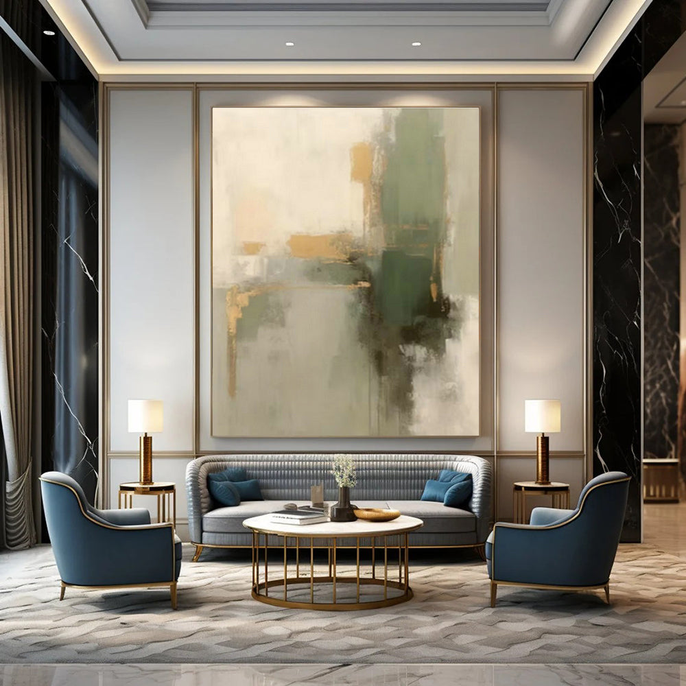 Gold - Green Abstract Art for Glamorous Dining Room & Boutique Hotel Suite DLZ0836