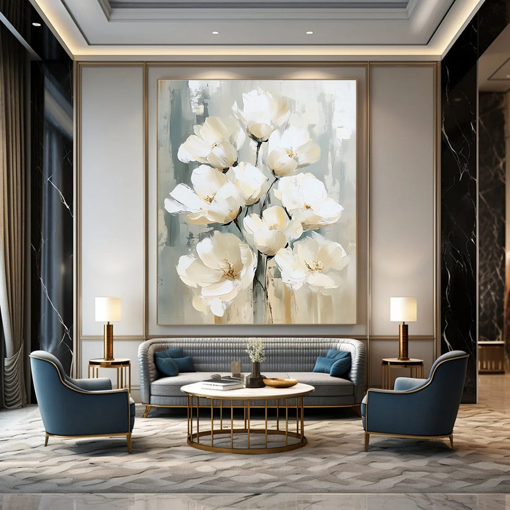 White Flower Bouquet Elegant Floral Art for Wedding Venue & Sophisticated Home Dining Room STSC1475