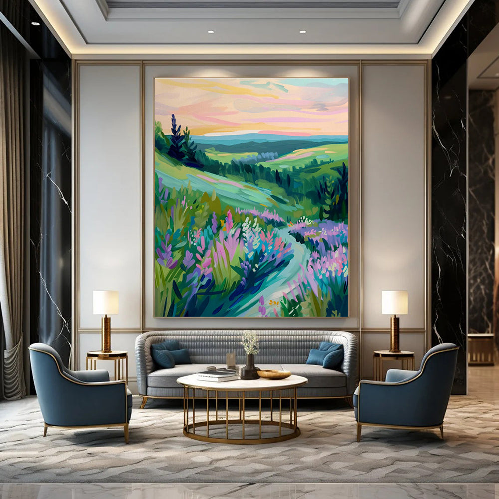 Valley Landscape Oil Painting for Wellness Retreat & Garden Villa DLZ0655