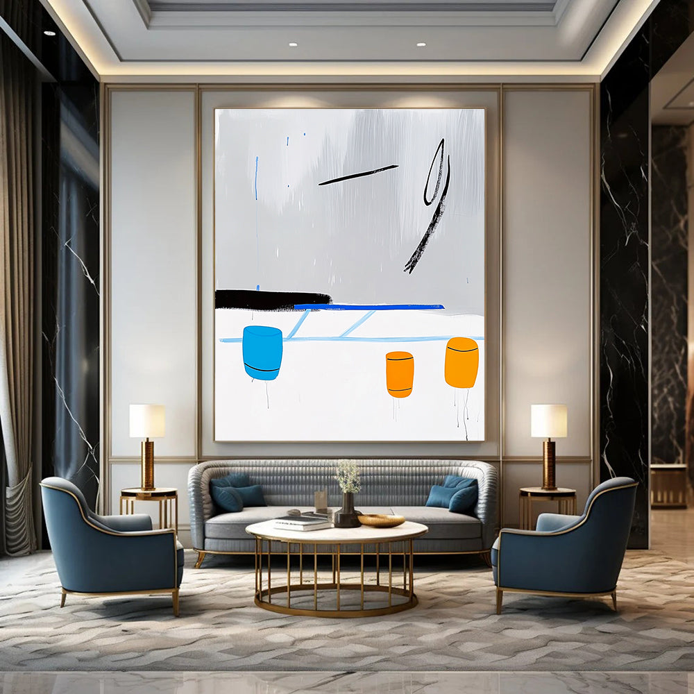 Abstract Shapes in Gray, Blue, and Orange Art for Modern Art Gallery & Creative Coworking Space STSC1347