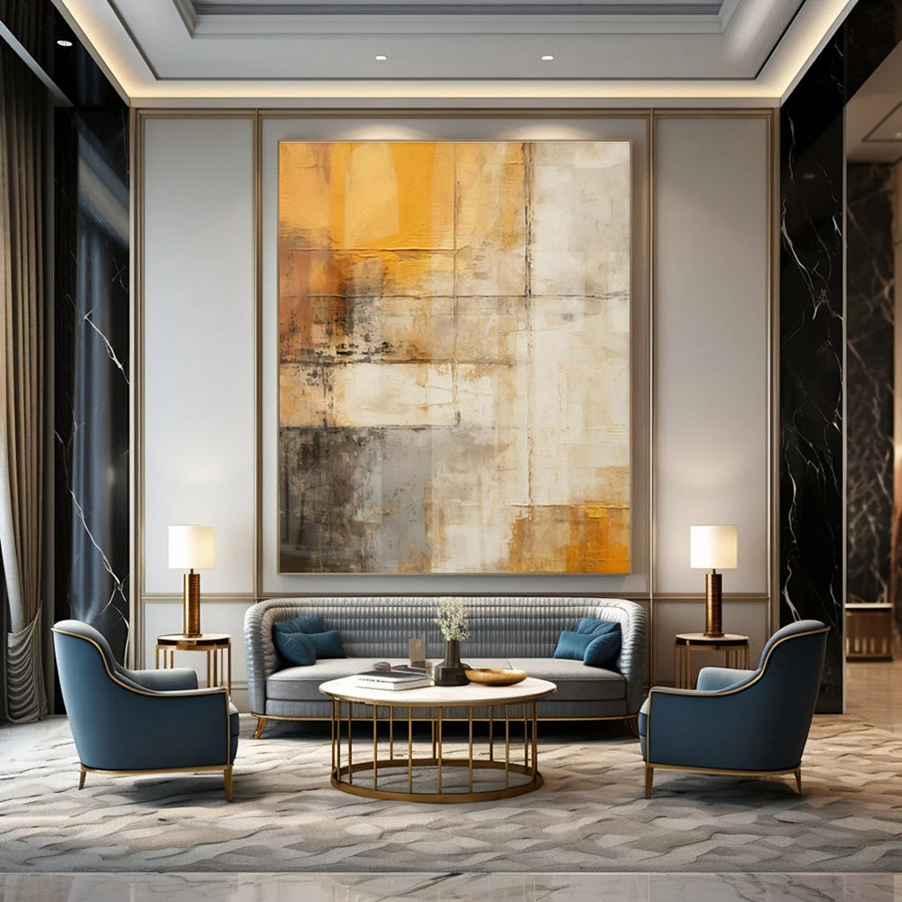 Repeated Yellow - Gray Abstract Art for Urban Art Café & Design - Focused Office DLZ1956