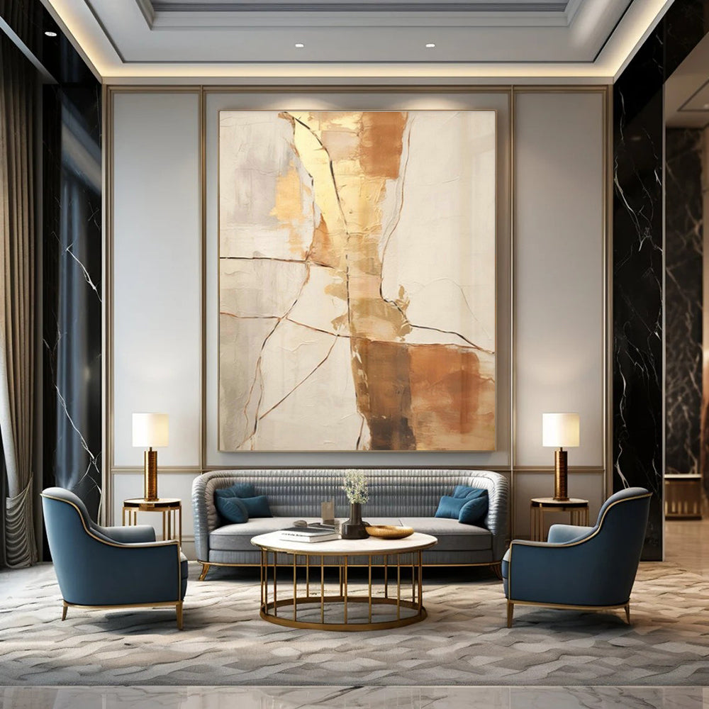 Gold - Brown Line Abstract Art for Luxury Home Library & Art - Lovers’ Lounge DLZ1951