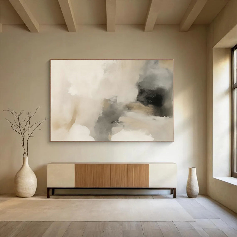 Soft Beige - Gray Abstract Art for Minimalist Bedroom Accents DLZ2623