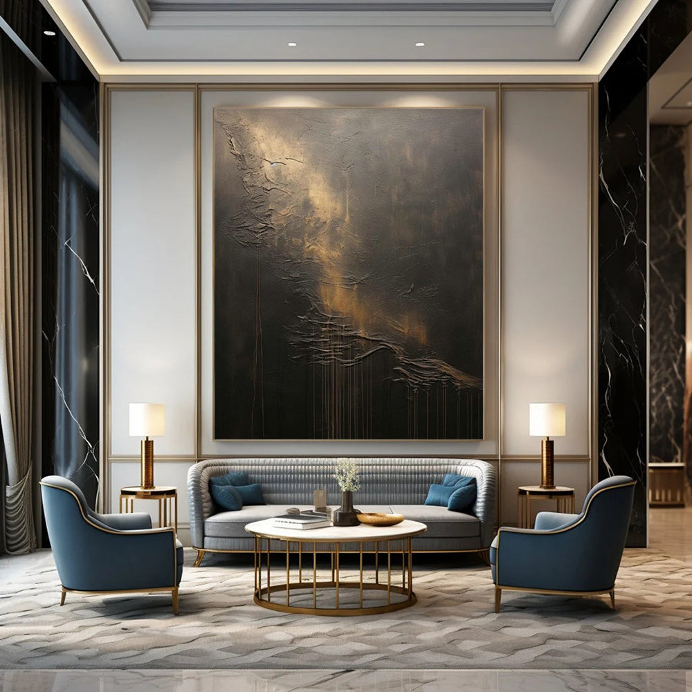 Textured Dark Abstract Art for Industrial - Style Lounge & Black - Tie Event Venue DLZ2363