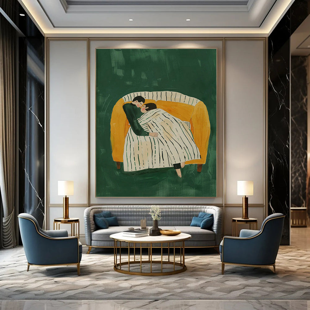 Couple on Sofa Art for Romantic Living Room & Anniversary Gift Space DLZ0706